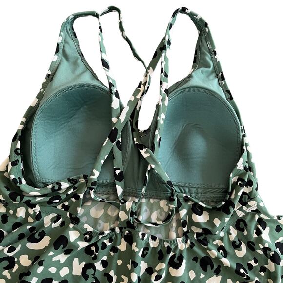Kona Sol Tankini 2X Green Leopard Print Black High Waisted Coverage - Picture 9 of 16